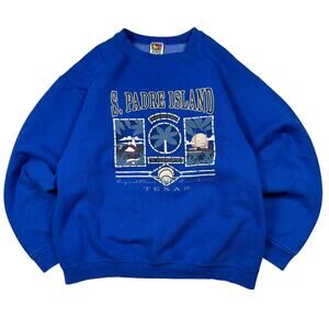 Vintage Sweatshirt Men's Large Padre Island Texas Graphic Heavyweight 90s Blue